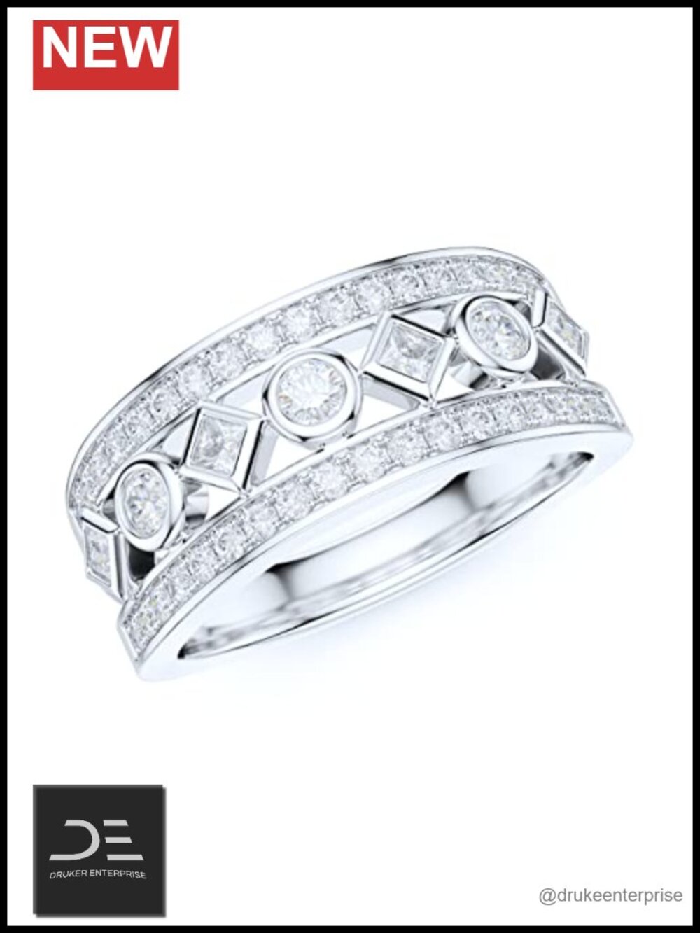 8mm Solid Sterling Silver Split Shank Moissanite Bezel Set Ring Wedding Band
